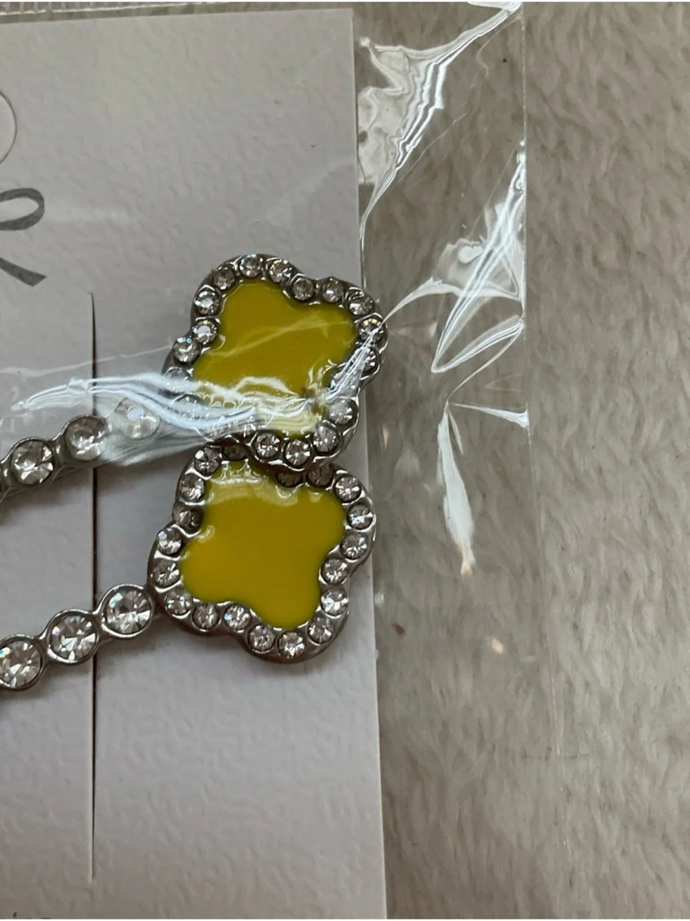 Girls Yellow Clover Rhinestone Hair Clips - Sparkle Accent